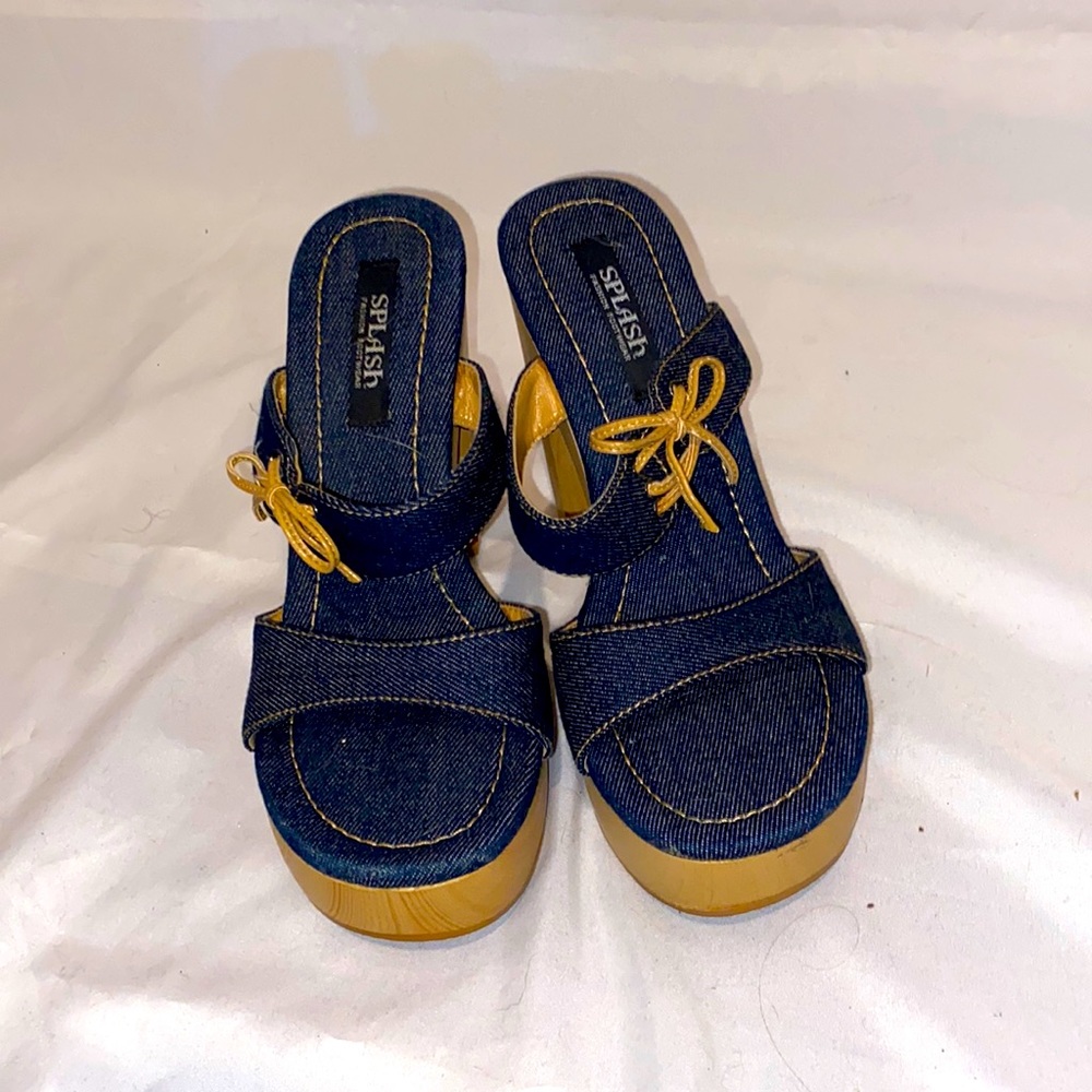 Denim and wood platform heel!